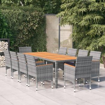 Set de comedor de jardín 11 pzas ratán sintético gris