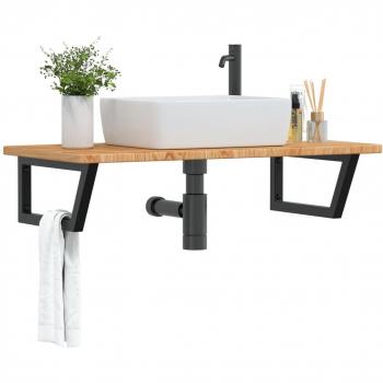 Estante de lavabo de pared de acero y madera maciza de roble marrón vidaXL