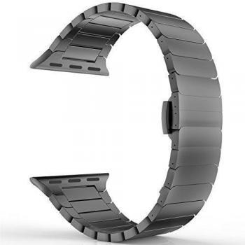 Apple Watch Band, MoKo Stainless Steel Replacement Smart Watch Band Wrist Strap Bracelet with Butterfly Buckle Clasp for 42mm Apple Watch All Models - BLACK
