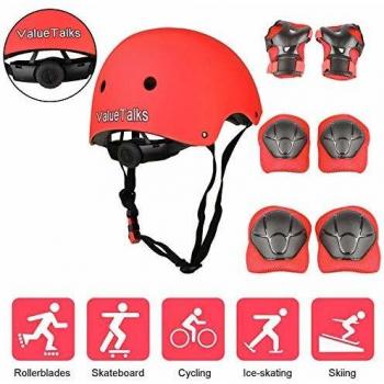 Kid 's Protective Gear Set, Yacool del niño ajustable juego de casco, rodilleras, coderas y muñequeras para ratón para monopatín patinaje ciclismo patines, rojo