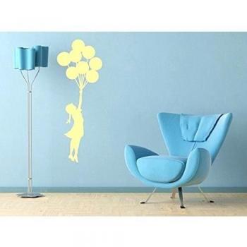 Kult Kanvas Floating Balloon Girl - Adhesivo decorativo para pared, diseño de niña con globos por Banksy, beige, L 60 cm x 164 cm