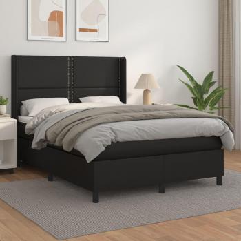 Cama box spring con colchón de 140x200 cm en cuero sintético negro