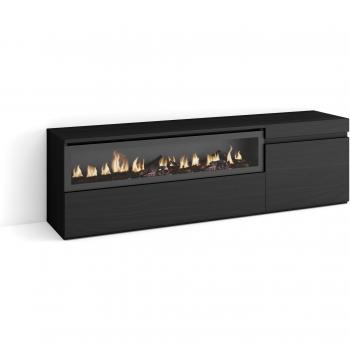 Mueble TV moderno con chimenea eléctrica, 150x45x35cm, para televisores de hasta 65, color negro