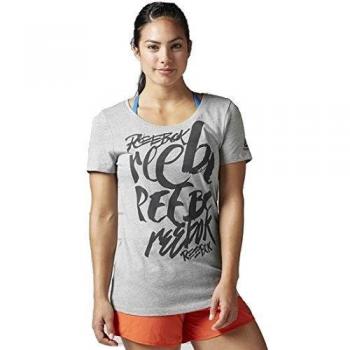 Reebok Super Scripty Scoop Neck Camiseta, Mujer, Gris
