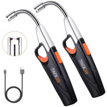 TACKLIFE 2 Piezas Encendedor Eléctrico, ELY08 Encendedor Cocina, Mechero USB con Interruptor de Seguridad, Batería Recargable, Mango Super Largo