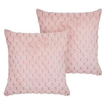 Conjunto de 2 Cojines de Pelo Sintético Rosa Pastel 43 x 43 cm con Motivo Geométrico Panal y Funda Desmontable
