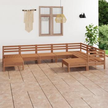 Juego de muebles de jardín 9 piezas madera maciza pino marrón miel