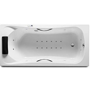 Roca - Bañera acrílica rectangular con hidromasaje Total y juego de desagüe - Serie BeCool, Color Blanco