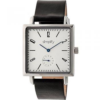 Simplify The 5000 Unisex Leather-Band Quartz Watch - Silver/Black