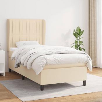 Cama box spring con colchón color crema 90x200 cm en tela