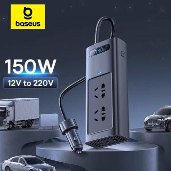 Baseus Inversor de Corriente para Coche 150W con Cargador Rápido USB Tipo C 30W y Salida CA 220V