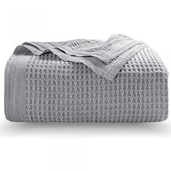 Bedsure Manta Sofá Verano Algodón 100% - Plaid para Sofá Grande de Waffle 150x200 cm, Manta Multiuso para Cama 90 y Cubresofa, Gris
