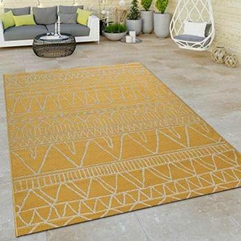 Alfombra Moderna Rectangular 60x100 cm, Tejido Plano, Diseño Étnico Zigzag Amarillo, In- y Outdoor, UV-resistente