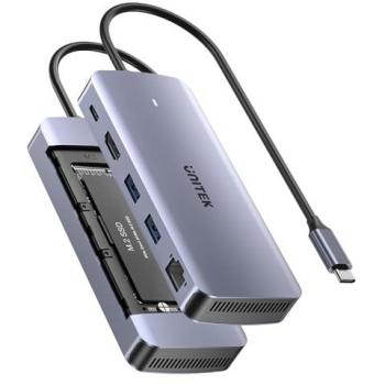 Hub USB-C 6 en 1 Unitek con Carcasa SSD M.2, HDMI y PD 100W