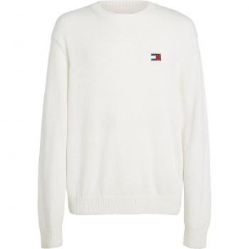 Tommy Jeans White Regular Fit Knit Sweater for Men with Badge