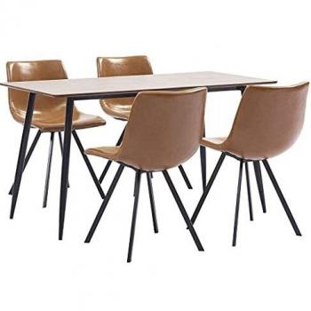 vidaXL Juego Comedor 5 Piezas de Cuero Sintético Mobiliario Decoración Interior Casa Hogar Robusto Duradero Resistente Funcional Práctico Útil Coñac