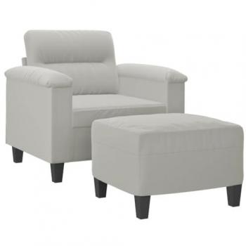 Sillón con Taburete, Asiento con Reposabrazos, Sofá de Relax en Tela de Microfibra Gris Claro 60 cm Vidaxl