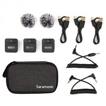 Saramonic Blink100 B2 Sistema de Micrófono Inalámbrico Ultracompacto de Doble Canal con receptor y 2 transmisores, micrófono de solapa inalámbrico para PC, smartphone y cámaras DSLR