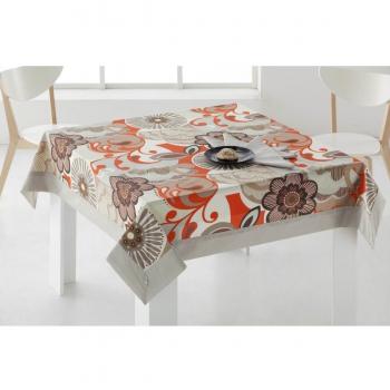 ES-TELA - Mantel estampado RIO color Piedra - 155x200 cm. - Confección en aplique - Incluye 8 servilletas - 50% Algodón / 50% Poliéster