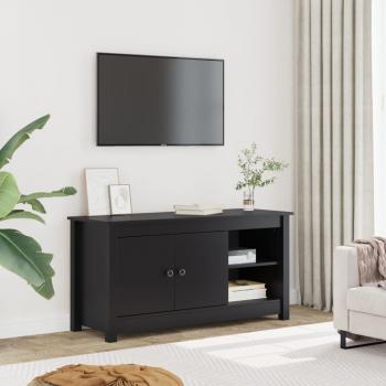 Mueble de TV de madera maciza de pino 103x36,5x52 cm en color natural y negro, ideal para salón, con capacidad para soportar televisores y otros dispositivos