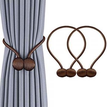 Yicwull Imán para Cortinas, Abrazaderas Cortinas con Detalle de Bola de Gancho Hebillas Cuerda, Set de 2