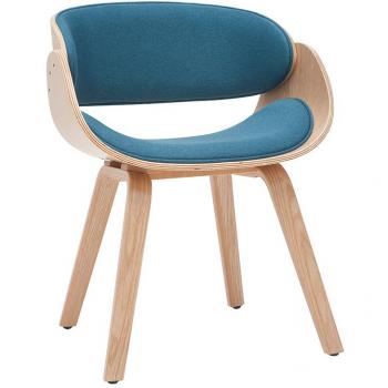 Miliboo - Silla de tejido azul petróleo y madera clara BENT