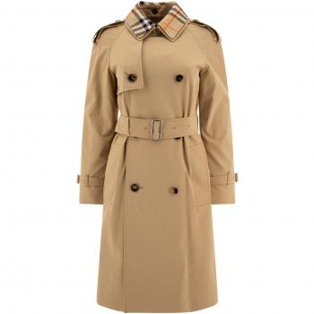 Burberry Women's Long Gabardine Trench Coat With Detachable Collar in Beige | Size 8 | 8091066