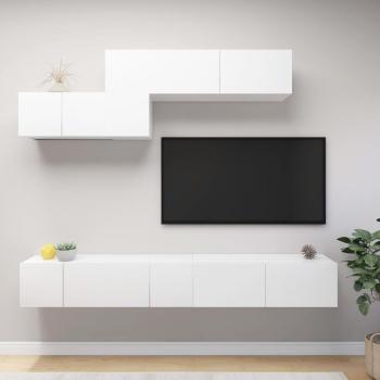 Conjunto de muebles de salón para TV de 6 piezas en madera multicapa blanca