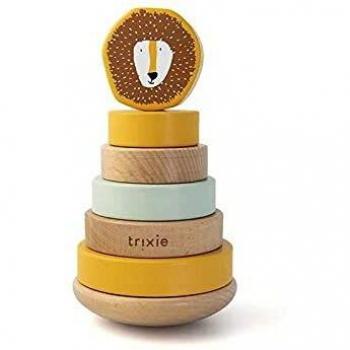 Torre apilable Montessori de madera Conejo Trixie - Torre de madera para apilar - TRIXIE amarillo, fabricada en madera, diseño educativo Montessori, ideal para el desarrollo de habilidades motoras y la coordinación mano-ojo,