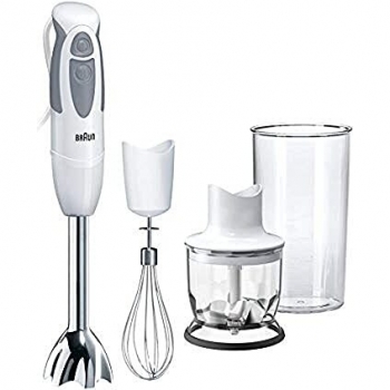 Braun MQ325 Omelette Multiquick 3 Batidora de Mano con Picadora y Varilla, 550W, Plástico, Gris y Blanco, 2 Velocidades
