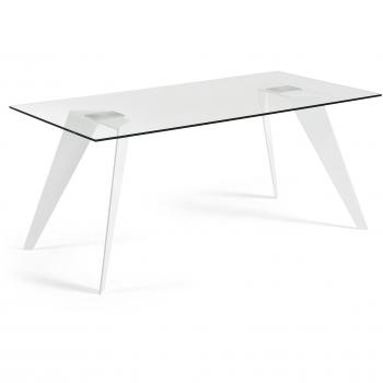 Kavehome Mesa Koda 180x90, Epoxy Blanco y Cristal Transparente