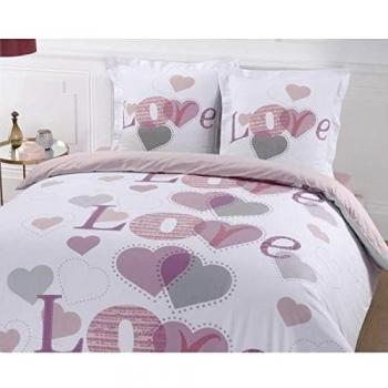 VISION Parure de couette JULIETTE 100% coton - 1 housse de couette 240x260 cm + 2 taies d'oreiller 65x65 cm blanc, rose et pourpre