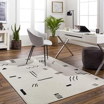 Alfombra Escandinava Moderna Surya KYOTO, Rectangular, Pelo Corto, 152x213 cm, Blanco y Negro, 11 mm de Altura