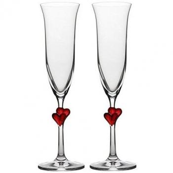 Copas para vino espumoso L´Amour de Stölzle Lausitz con corazones rojos, de 175 ml, juego de 2, aptas para lavavajillas: Romántico dúo de copas para disfrutar en pareja del vino espumoso
