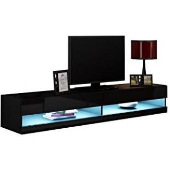 Mesa de TV Charlotte A119 con LED, Negro Brillante, 180 x 30 x 40 cm