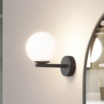 Aplique de pared Lucande Bidolo, negro, cristal, Ø 12 cm, IP44