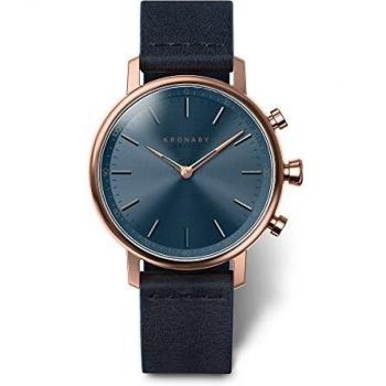 Reloj Unisex Kronaby Carat S0669/1 Híbrido Bluetooth con Correa de Cuero Azul y Caja de Acero Inoxidable 316l Rosa