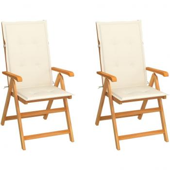 Solid Teak Garden Chairs with Cream Cushions - Set of 2