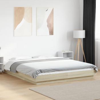 Estructura cama con luces LED de madera roble Sonoma 150x200 cm color Marrón