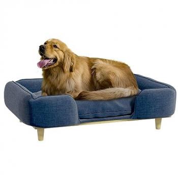 Sofá Elevado para Perros Grandes PawHut con Patas de Madera, Cojín Lavable, Carga 30 kg, Dimensiones 96x66x24 cm, Color Azul