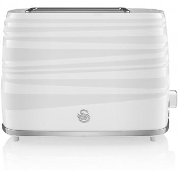 Swan Symphony ST31050WN Tostadora de 2 Rebanadas, Acabado Alto Brillo y Mate, Plástico, 930W, Blanco, con Funciones de Descongelación, Recalentamiento y Cancel