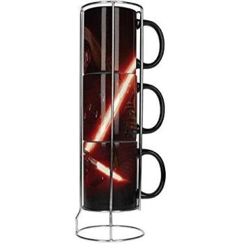 SD toys SDTSDT89001 - Set de 3 Tazas apilables de Ceramica Kylo Sable, diseño Star Wars, Color Negro