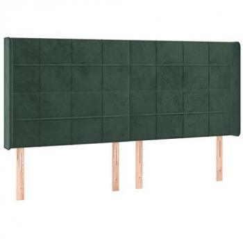 Cabecero con Orejas de Terciopelo Verde Oscuro 163x16x118/128 cm Acolchado y Antimancha