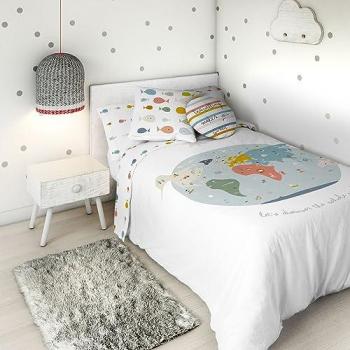 Funda Nórdica Reversible Infantil 100% Algodón Mapa Mundi Cama 105 Fabricada en España