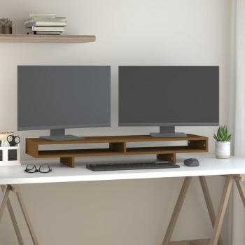 Soporte para Monitor Elevador Oficina Madera Maciza Pino Marrón Miel 100x27x14 cm