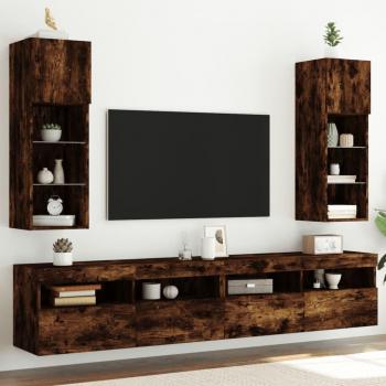 Mueble de TV con luces LED 2 uds 30,5x30x90 cm roble ahumado Vidaxl Marrón