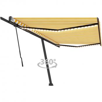 Toldo retráctil manual con luz LED amarillo y blanco 500x350 cm