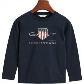 Camiseta de Manga Larga Gant Archive Shield para Niños 3/4 Años, Color Marino, Casual, Algodón