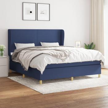 Cama box spring de muelles con colchón azul 180x200 cm en tela