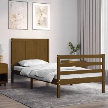 Cama solar sin colchón ámbar 90x200cm madera maciza con estructura cama y cabecero de madera maciza marrón miel